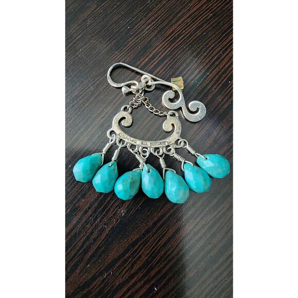 Thailand Sterling Silver Turquoise Nugget Chandelier Dangle Earrings - Picture 3 of 5